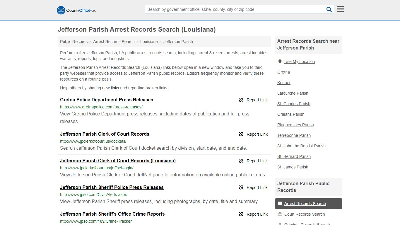 Jefferson Parish Arrest Records Search (Louisiana) - County Office