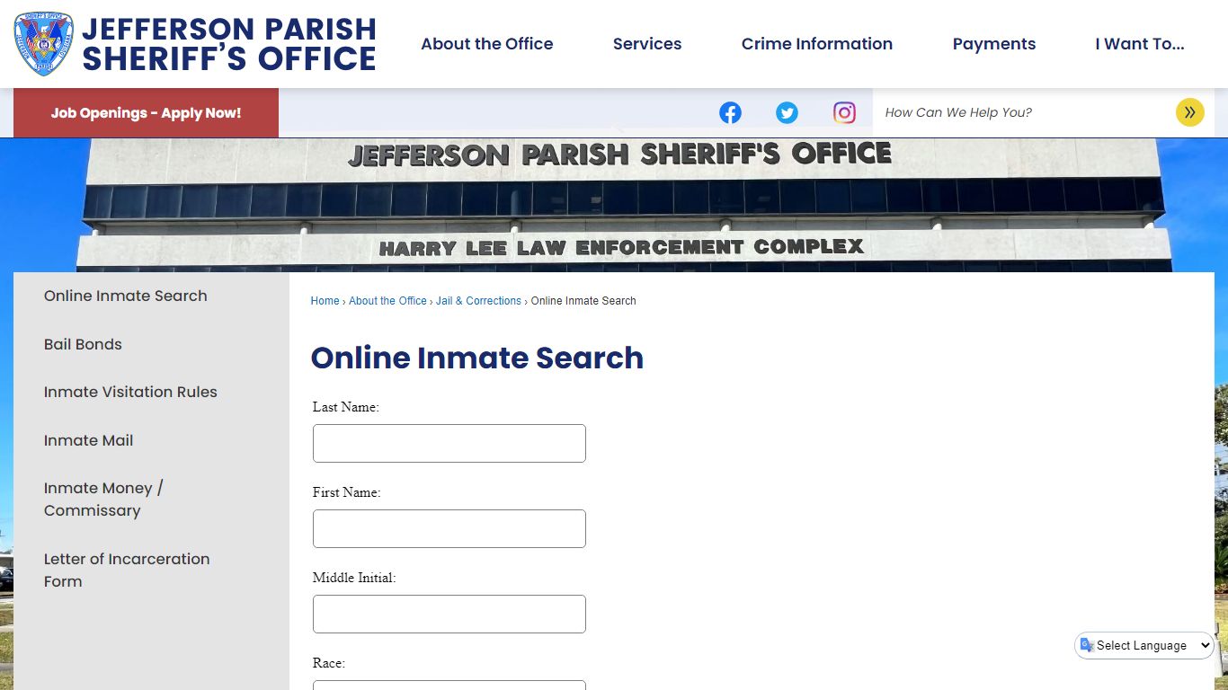 Online Inmate Search | Jefferson Parish Sheriff, LA - JPSO