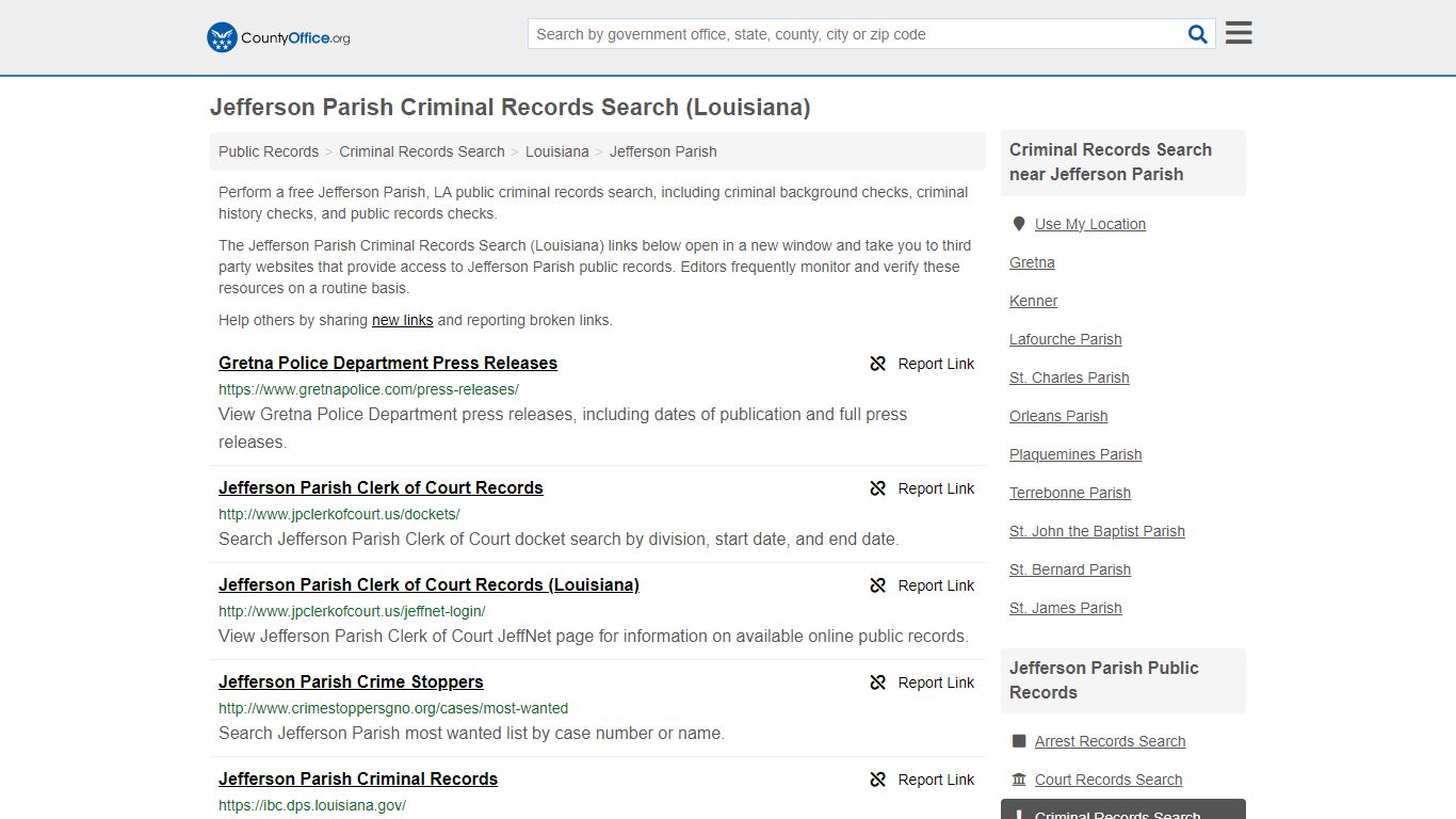 Jefferson Parish Criminal Records Search (Louisiana) - County Office